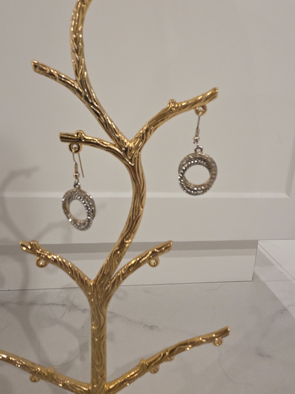 Silver Textured Hoop Drop Earrings - Women Jewelry